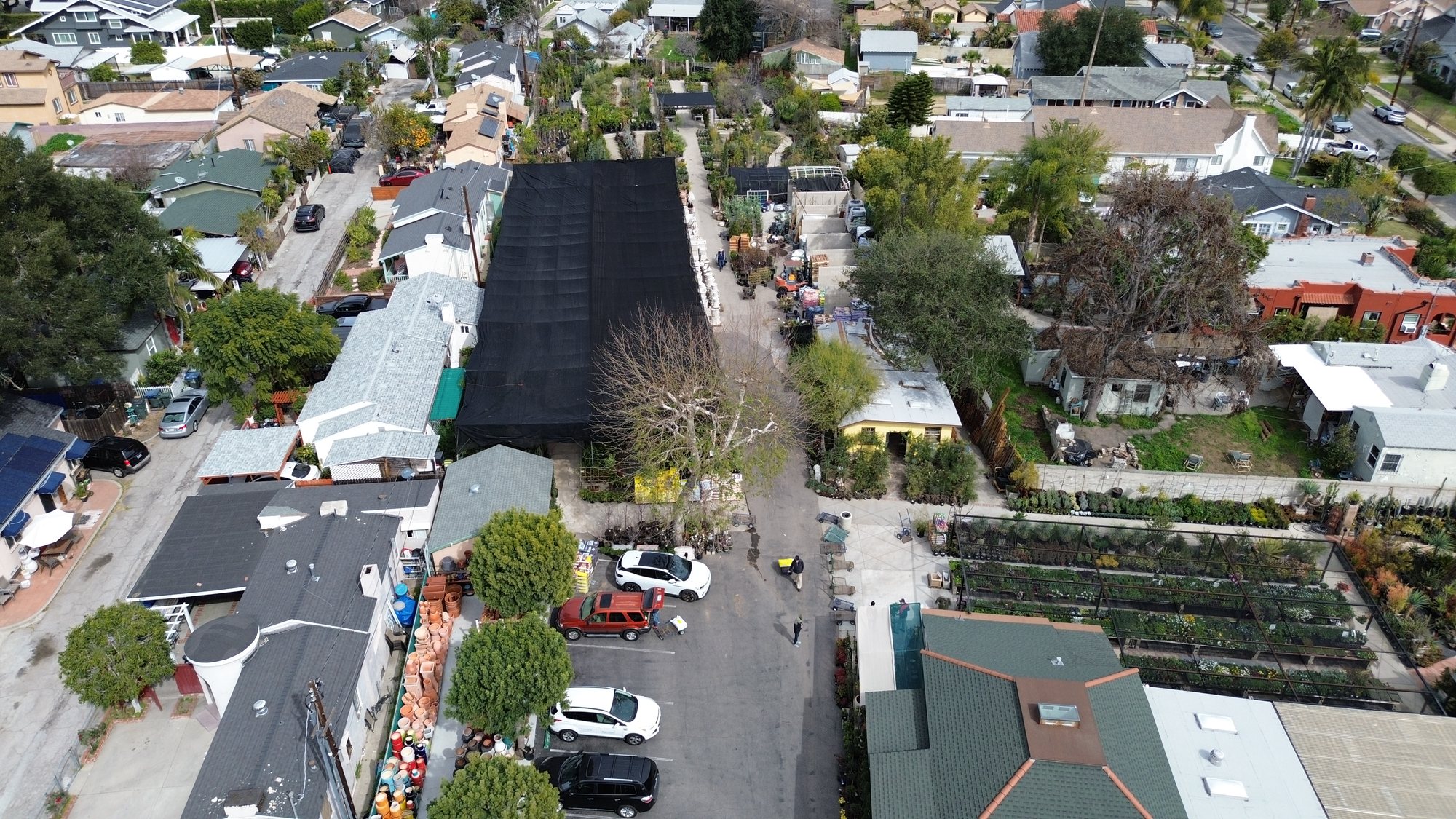 Aerial view of Lincoln Avenue Nursery in Pasadena